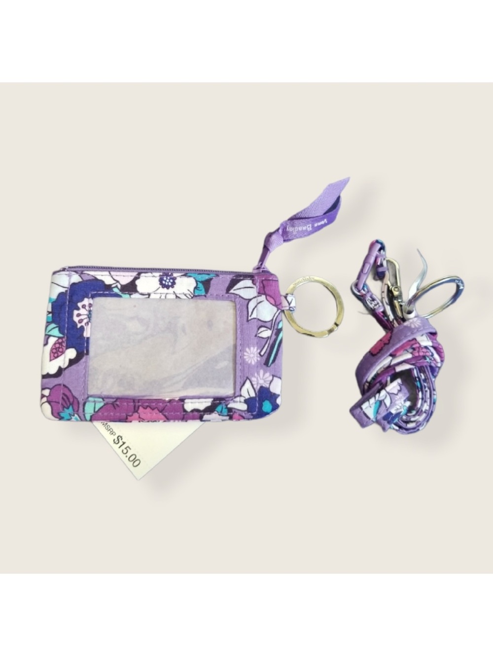 Vera Bradley Set of Purple Floral ID Card Holder with Matching Lanyard